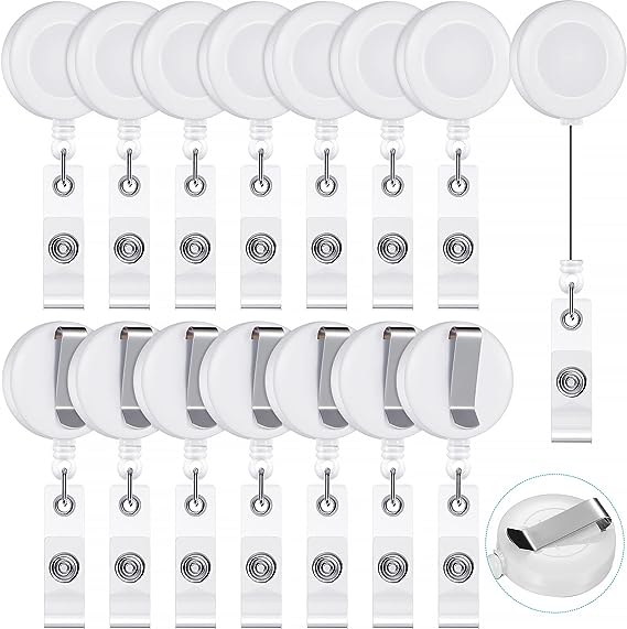 100 Pieces Retractable Badge Reel Clips ID Card Holder Reel with Metal Belt Clip for Hanging Cards Key Chains, Name Badge Reels Holders for Nurses Teachers Students Office Workers (White)