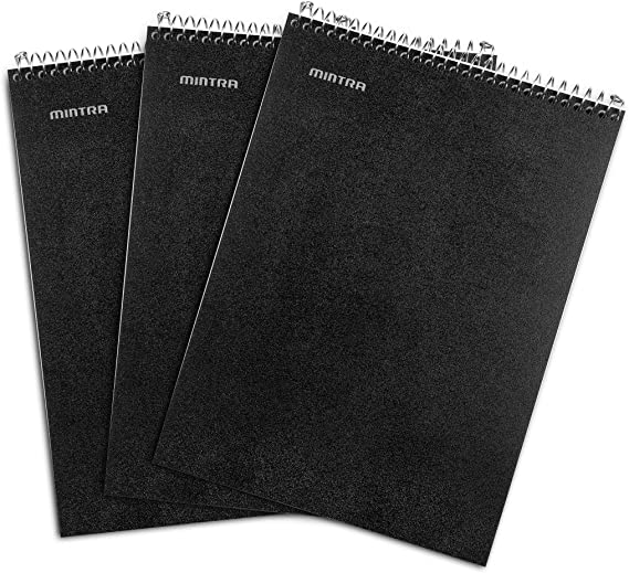 Mintra Office Top Bound Durable Spiral Notebooks - (Black, College Ruled) 3 Pack - Strong Back, Left-Handed, 100 Sheets, Moisture Resistant Cover, School, Office, Business, Professional