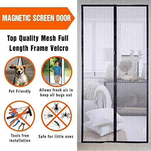 Mose Cafolo ~ Hands Free Magnetic Screen Anti Mosquito Bug Door with Heavy Duty Magnets Full Frame Velcro Mesh Curtain (35.5x82.5 inches Fits 34x82 Door)