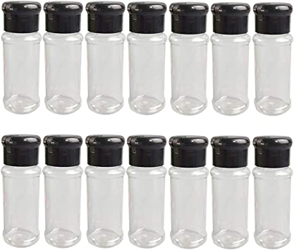 Set of 14 Pcs Empty Plastic Spice Bottles for Storing Barbecue Seasoning Salt Pepper,Shaker Bottles for Glitters,2.5 Fluid Ounces /75ml (Black)