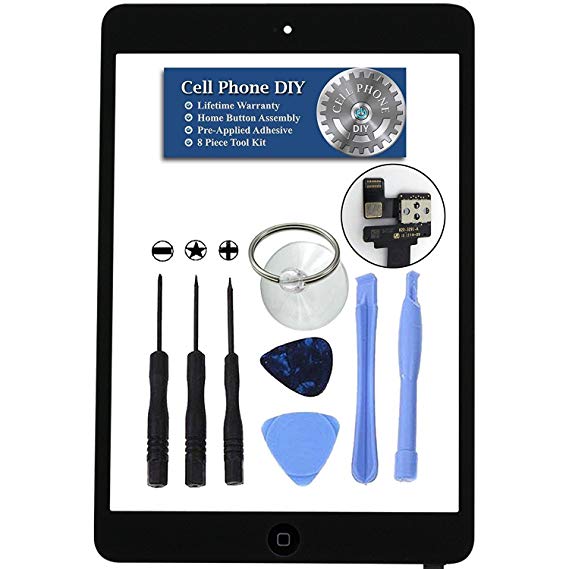 Black iPad Mini/Mini 2 Digitizer Replacement Screen Front Touch Glass Assembly Replacement - Includes Home Button   Camera Holder   Pre-Installed Adhesive with Tools – Repair Kit by Cell Phone DIY