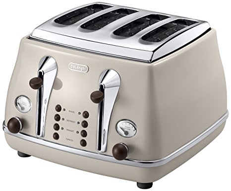 De'Longhi CTOV4003.BG Vintage Icona 4 Slice Toaster - Cream