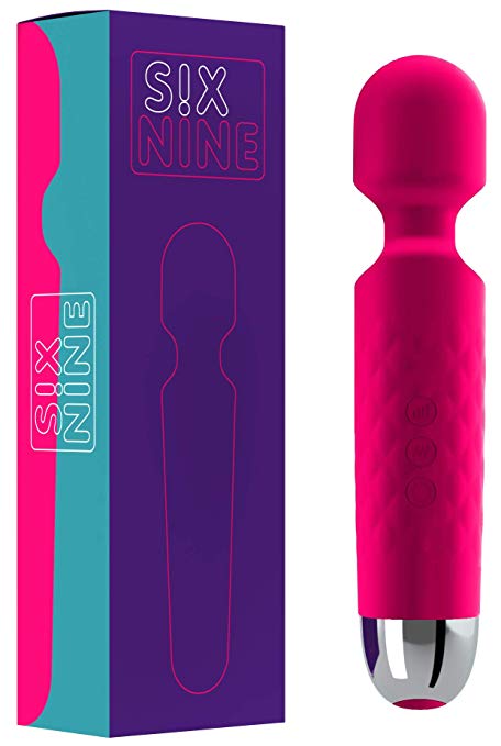 Six Nine Rechargeable Personal Wand Massager, Wireless with 20 Vibration Patterns 8 Multi-Speed - Travel Bag Included (Pink)