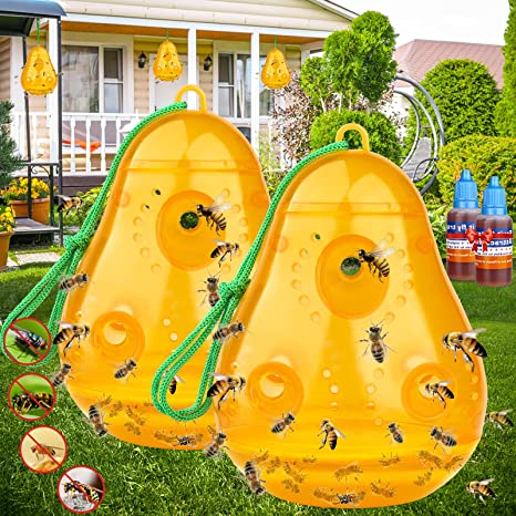 Wasp Traps Outdoor Hanging, Wasp Bee Traps Repellent Outdoor Yellow Jacket Traps Catchers Killer for Outside Carpenter Hornet Wasp Deterrent Non-Toxic Reusable Jacket Traps Pear Shaped Orange (2 Pack)