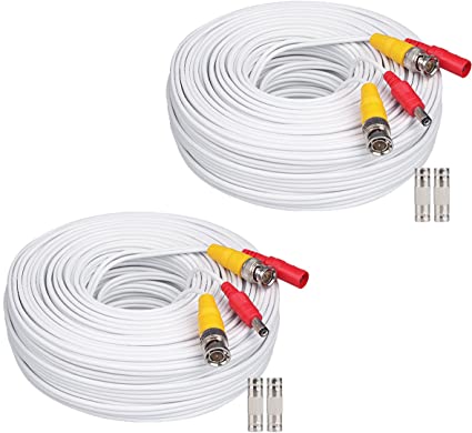 WildHD 2x200ft All-in-One Siamese BNC Video and Power Security Camera Cable BNC Extension Wire Cord with 2 Female Connetors for All HD CCTV DVR Surveillance System (200ft 2pack Cable, White)