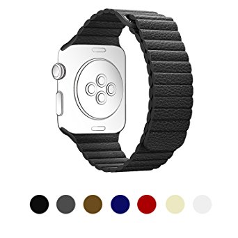 Apple Watch Band 38mm,SUNKONG® Black Leather Loop with Strong Magnetic Closure for All Apple Watch Sport And Edition(Black)
