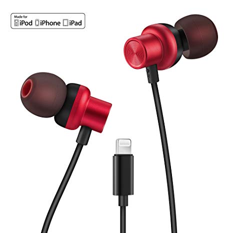 PALOVUE Earflow Plus in-Ear Lightning Headphone Magnetic Earphone MFi Certified Earbuds with Microphone Controller Compatible iPhone X iPhone 8/8 Plus iPhone 7/7 Plus (Metallic Red)