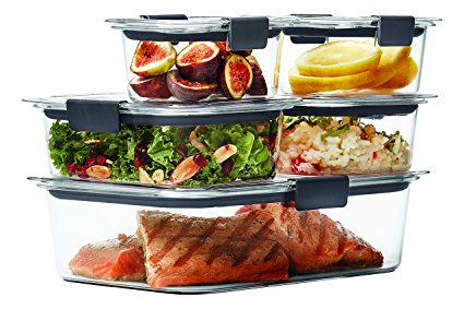 Rubbermaid Brilliance Food Storage Container, 10-Piece Set, 100% Leak-Proof, Plastic, Clear