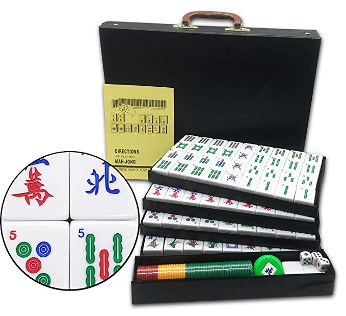 Mose Cafolo Chinese Mahjong X-Large 144 Numbered Melamine Tiles 1.6 Inch Large Tile with Black Carrying Travel Case Pro Complete Mahjong Game Set - (Mah Jong, Mahjongg, Mah-Jongg, Mah Jongg, Majiang)