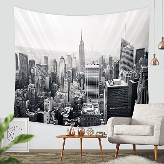 New York City Tapestry Wall Hanging-Sunset Skyscrapers in New York Hanging Tapestry By ZBLX for Home and Wall Decorations. (Black59.1"X82.7")