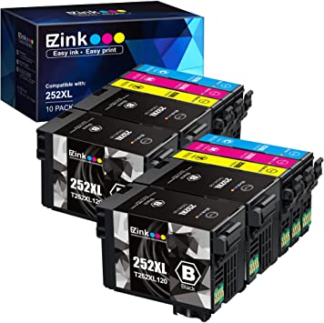 E-Z Ink (TM) Remanufactured Ink Cartridge Replacement for Epson 252XL 252 XL T252 T252XL120 to use with Workforce WF-7110 WF-7710 WF-7720 WF-3640 WF-3620(4 Black, 2 Cyan, 2 Magenta, 2 Yellow) 10 Pack