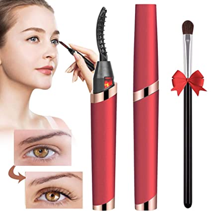 Heated Eyelash Curler, Electric Eyelash Curler, Rechargeable Quick Heating & Long Lasting Curled Eyelashes Painless Curved Beauty Make Up Tool (Red)