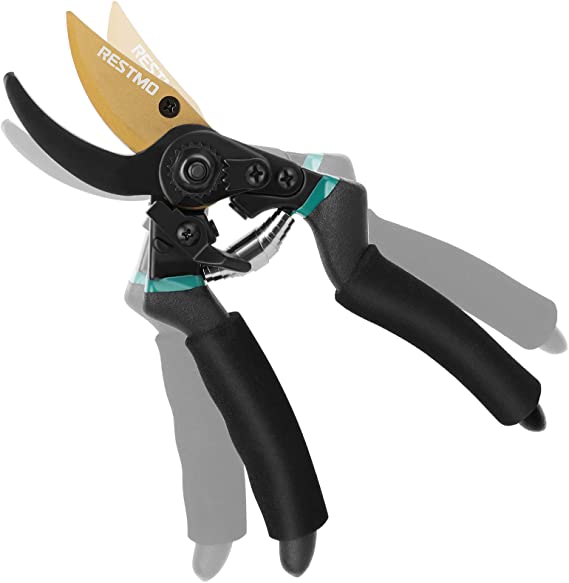 Restmo Garden Shears for Small Hands, Heavy Duty Gardening Scissors Pruning Shears with Adjustable Thumb Lock, Hand Clippers Bypass Pruners with Durable Teflon Coating Sharp SK5 Blades