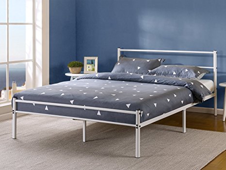 Zinus 12 Inch White Metal Platform Bed with Headboard and Footboard / Mattress Foundation, Queen