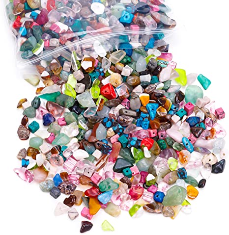Natural Chip Stone Beads - 460 Pcs Gemstone Chips Beads Crystal Loose Rocks Bead Hole Drilled DIY for Bracelet Jewelry Making Crafting 5-8MM