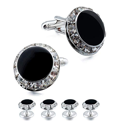 HAWSON Crystal Cuff Links and Studs Set for Mens Tuxedo Shrit Wedding Accessories