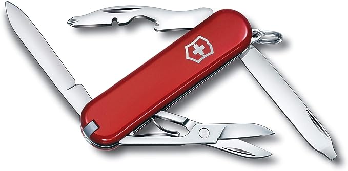 Victorinox Rambler Swiss Army Knife, Compact 10 Function Swiss Made Pocket Knife with Magnetic Phillips Screwdriver, Scissors and Tweezers – Red