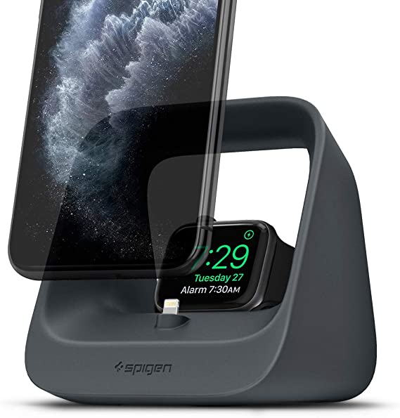 Spigen 2 in 1 Charging Stand Designed for iPhone Stand, Apple Watch Stand All Series, and Airpods/Airpods Pro Stand - Charcoal