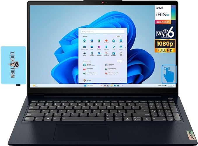 Lenovo IdeaPad 3i 15.6" Touchscreen IPS FHD Abyss Blue Laptop (Intel i5-1155G7, 16GB RAM, 512GB PCIe SSD, Intel Iris Xe, WiFi 6, Bluetooth 5.2, SD Reader, Webcam, Win 11 Home S-Mode) w/Dockztorm Hub