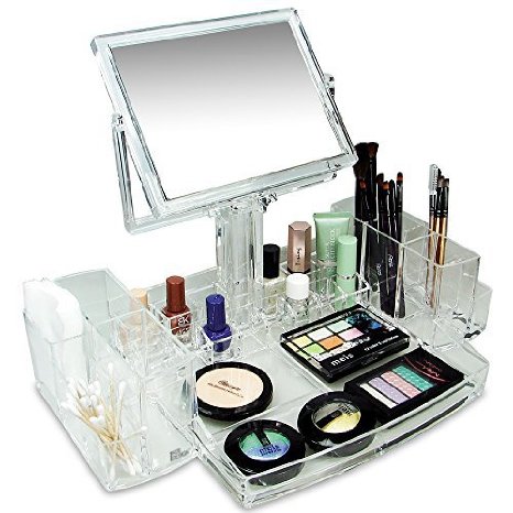 Ikee Design Luxury Cosmetic Makeup Acrylic Organizer With Two-Sided Mirror