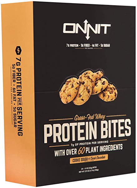 New! Onnit Protein Bites (Chocolate Cookie Dough - Box of 24) | Made with Grass Fed Whey & over 60 Plant Ingredients | 7g Protein Per Bar