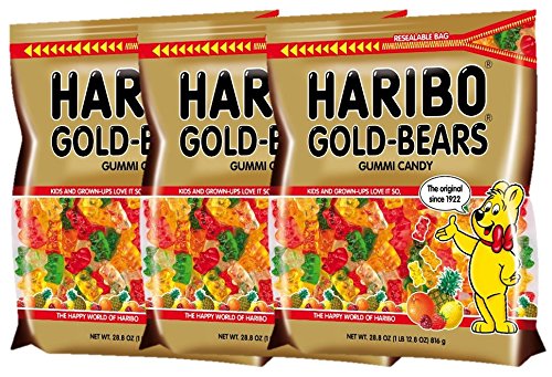 Haribo Gummi Candy Gold-Bears, 5.4 Pound RESEALABLE BAGS (3 x 28.8 Ounce)