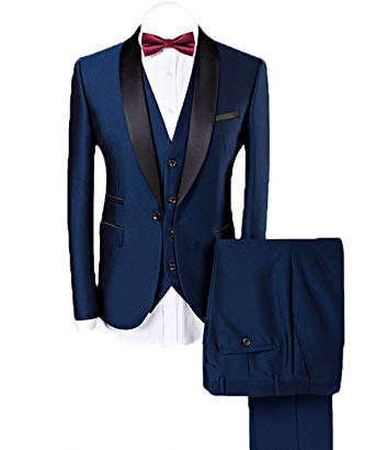 WEEN CHARM Men's 3-Pieces Suit Slim Fit Shawl Lapel One Button Vested Dress Suit Set Blazer Jacket Pants Tux Vest