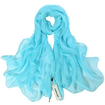 ZORJAR Women Beatiful Solid Color 100% Pure Silk Thin Long Shawl Wrap Scarf