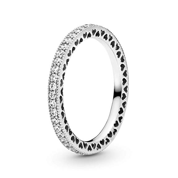 Pandora Jewelry - Sparkle and Hearts Ring for Women in Sterling Silver with Clear Cubic Zirconia