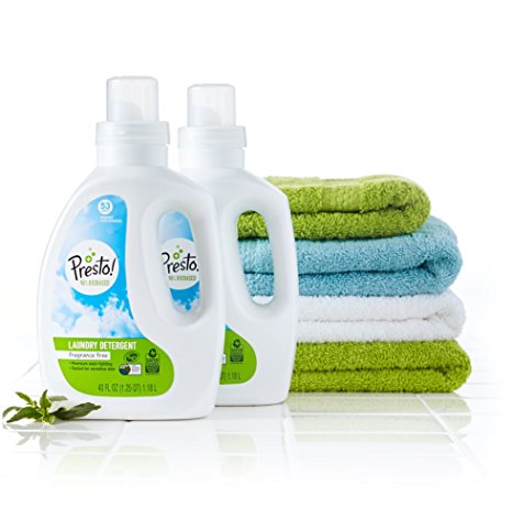 Presto! 96% Biobased Liquid Laundry Detergent, Fragrance Free, 106 Loads (2-pack, 40oz/53 loads each)