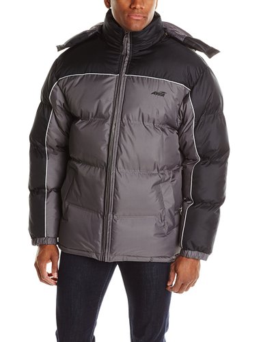 Avia Mens Front-Zip Color-Block Puffer Jacket with Detachable Hood