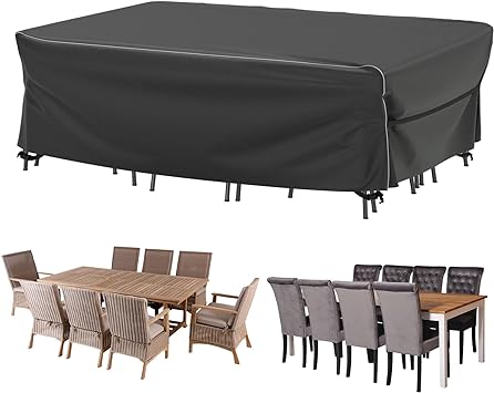 Velway Patio Furniture Set Cover - Heavy Duty 420D Waterproof Weatherproof Sofa Couch Set Covers Garden Dining Table Chair Set Cover with Reflective Tape Rectangular 98"L x 78"W x 32"H - Black