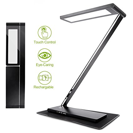 Dimmable LED Desk Lamp, StarryBay Rechargable Folding Desk Lamp Office Table Lamp Study Light with USB Charging Port, Aluminum Alloy, Eye-Care, Touch Control, Stepless Brightness Levels, 10W, Black