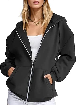 Zeagoo Women's Oversized Zip Up Hoodies Fleece Jacket Casual 2024 Spring Fall Sweatshirts Drawstring Y2K Hoodies Teen Girls