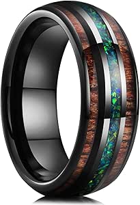 King Will Nature 8mm Turquoise Tungsten Carbide Wedding Ring Abalone Shell Opal Inlaid Real Wood Engagement Band for Men