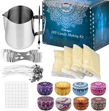 Candle Making Kit Supplies, Beeswax DIY Candle Craft Tools Including with 1 Candle Make Pouring Pot, 50 Candle Wicks, 56 Wicks Sticker, 4 Pack Beeswax, 8 Candle Tins (Classic)