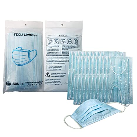 INDIVIDUALLY PACKED!tech LIVING®20 Surgical Mask Medical Mask,Disposable Face Mask with Individual Sealed Bag;3PLY;UK Company Birmingham Stock; Arriving in 5 days;Only BUY FROM"TECH LIVING UK"(20PCS)