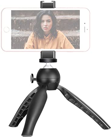 Neewer Mini Tripod Table Top Phone Tripod Stand with Metal Smartphone Clip, Compatible with iPhone/Samsung/Huawei etc, with 1/4 Inches Screw Holes and Cold Shoe Mount, Anti-Slip, Angle Adjustable