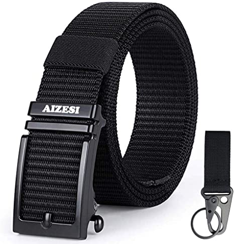 AIZESI Men Nylon Belt Black Web Belt Ratchet Belts Automatic Slide Buckle