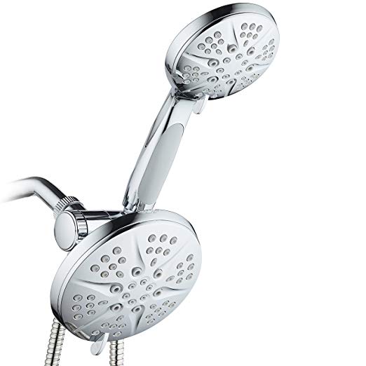 NOTILUS SURROUND-SHOWER(TM) High-Pressure 48-setting Luxury 3-way Rain Shower Head/Handheld Combo - Anti-Slip Grip, Anti-Clog Jets, Heavy-Duty Stainless Steel Hose, Chrome Finish