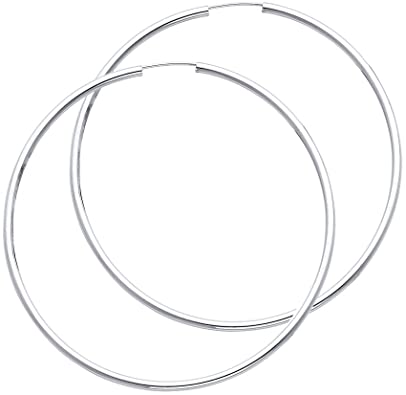 14k White Gold 2mm Thickness Endless Hoop Earrings - 9 Different Size Available