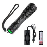 Refun Rechargeable 18650 Battery Included and with Charger 600 Lumen Handheld Flashlight Led Cree Xml- T6 Water Resistant Camping Torch Adjustable Focus Zoom Tactical Light Lamp for Outdoor Sports