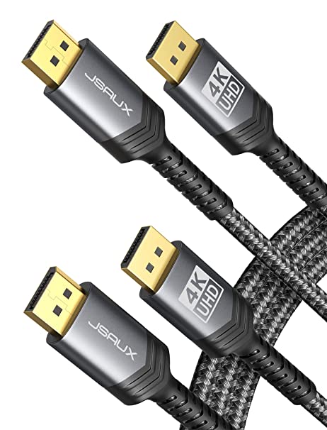 DisplayPort to DisplayPort Cable [2-Pack 6.6ft], JSAUX 1.2 DP Cable (4K@60Hz, 2K@165Hz, 2K@144Hz) Gold-Plated Braided Ultra High Speed DisplayPort Cord for Laptop PC TV etc- Gaming Monitor (Grey)