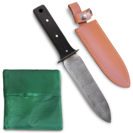 Mountain Crest Hori Hori Knife Garden Trowel W Wendge Wood Handle and Hand Guard- Makes Work Fast Safe and Easy