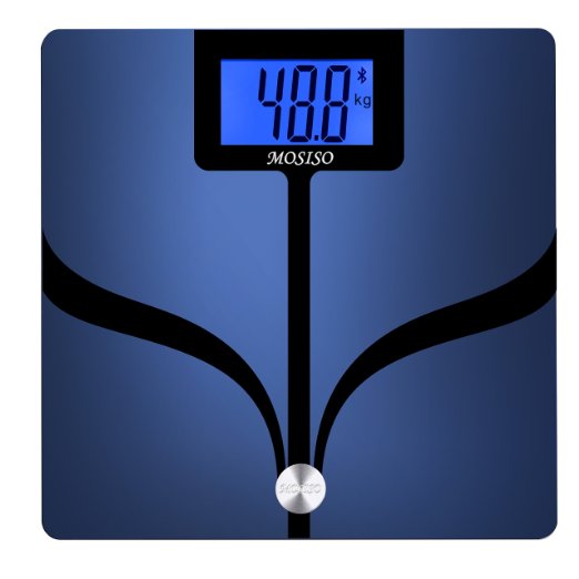 Mosiso - Bluetooth Body Fat Digital Scale with FREE App for iPhone iPad iPod and Android smart phones and tablets - Measures 8 Parameters Body Weight Body Fat Body Water Muscle Mass BMI BMRKCAL Bone Mass and Visceral Fat - 43 backlit LCD display - High Sensitivity ITO Top CF351BT - Body Composition Analyzer Smart Body Analyzer