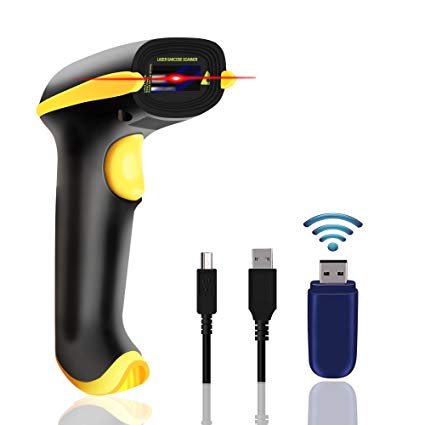 Barcode Scanner Abwei 2.4GHz Wireless Barcode Scanner USB Cordless 1D Laser Automatic Barcode Reader Handhold Bar Code Scanner with USB Receiver for Store, Supermarket, Warehouse