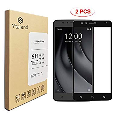 [2 Pack] T-Mobile Revvl Plus Screen Protector, Ytaland [ Full Coverage ] [0.3mm, 2.5D] [Bubble-Free] [9H Hardness] [HD Clear] Tempered Glass Screen Protector for T-Mobile Revvl Plus (Black)