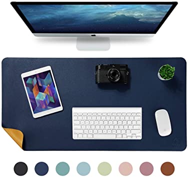 Knodel Desk Pad, Office Desk Mat, 31.5" x 15.7" PU Leather Desk Blotter, Laptop Desk Mat, Waterproof Desk Writing Pad for Office and Home, Dual-Sided (Dark Blue)