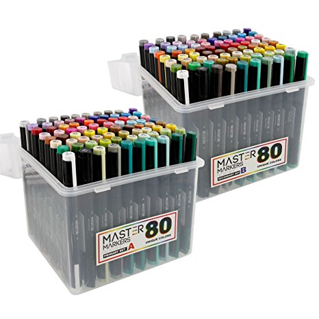 Complete Set of All 160 MASTERMARKERS Colors - Double-Ended Art Markers with Chisel Point and Brush Tip - Soft Grip Barrels, Storage Cases - Draw, Sketch, Shade, Illustrate, Render, Manga