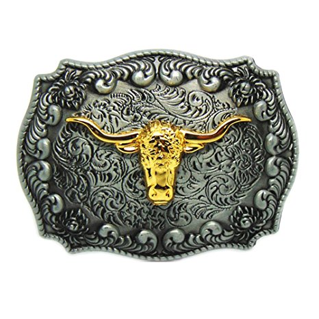 Golden Long Horn Bull Western Belt Buckle